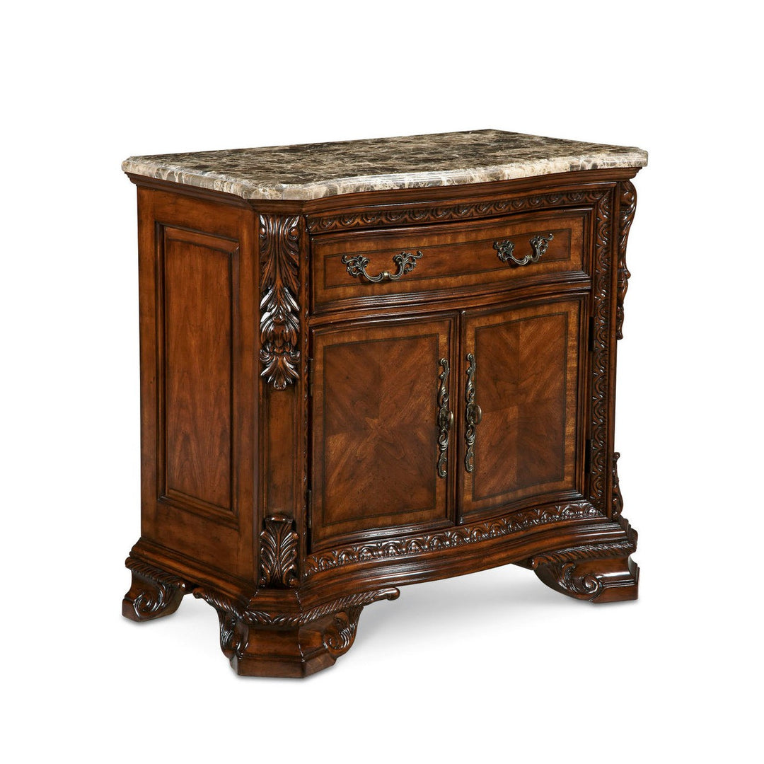 Old World Marble Top Nightstand - Brown, Beige