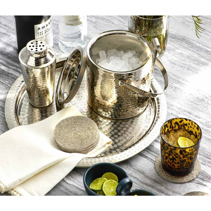 Winsford Shiny Nickel Tray Round Hammered Brass