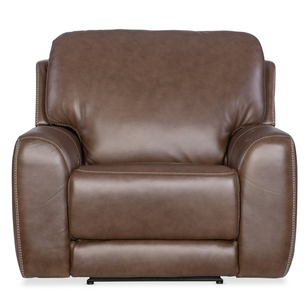 Torres Power Recliner w/Power Headrest, shown in medium brown and mocha brown with leather and power recline mechanism.