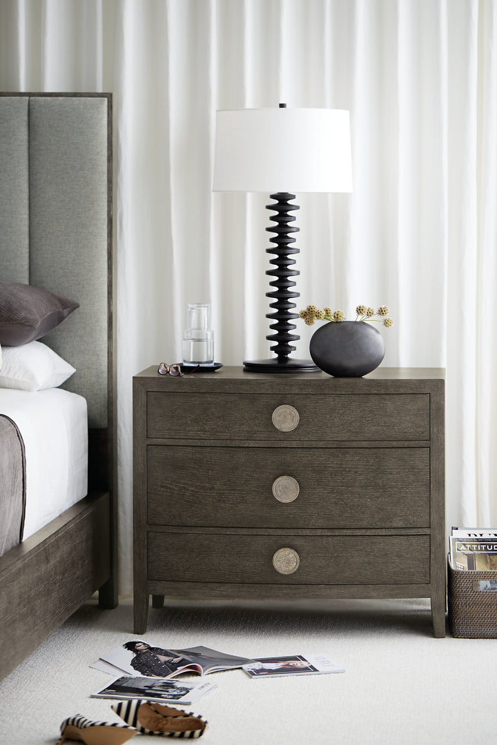 Linea California King Panel Bed with Upholstered Headboard and Footboard in Cerused Charcoal Finish