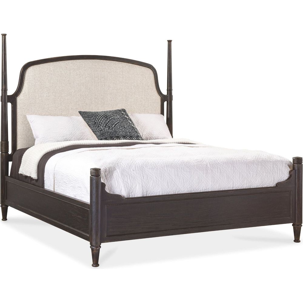 Americana Queen Upholstered Poster Bed - Dark Wood