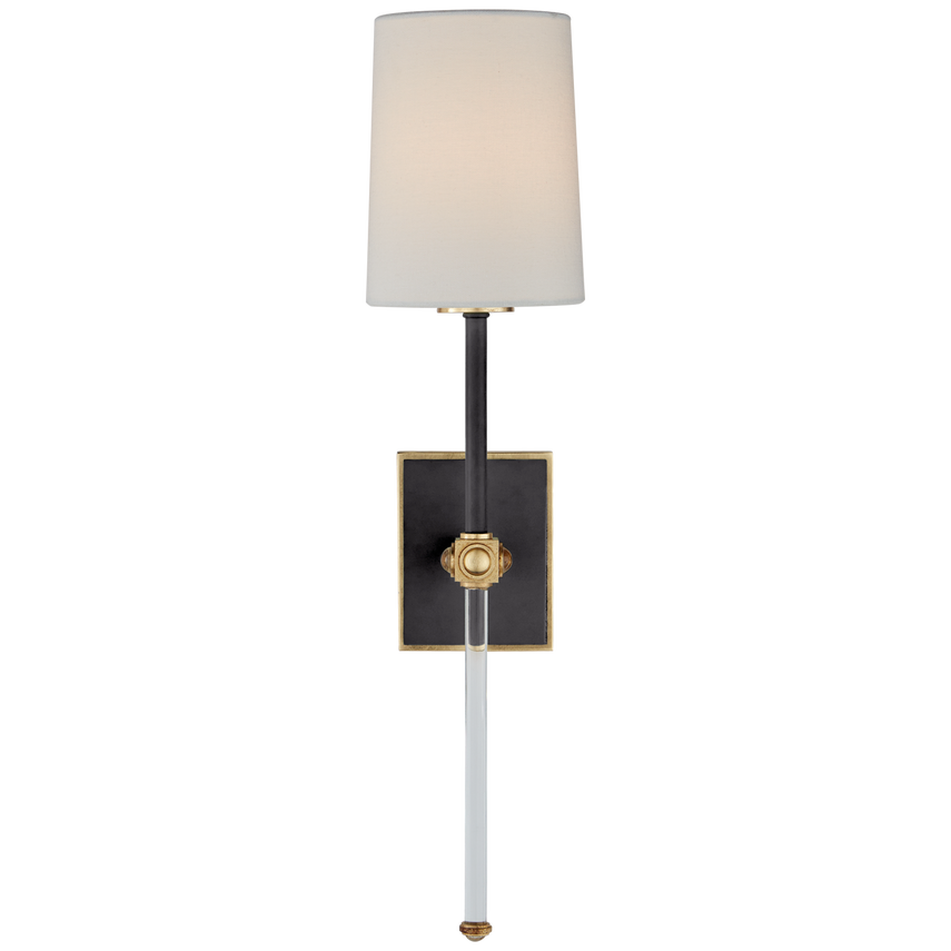 Lucy Medium Tail Sconce-Visual Comfort-VISUAL-JN 2051MBK/CG-L-Wall LightingMatte Black and Crystal-Linen Shade-3-France and Son