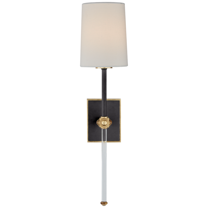 Lucy Medium Tail Sconce-Visual Comfort-VISUAL-JN 2051MBK/CG-L-Wall LightingMatte Black and Crystal-Linen Shade-3-France and Son