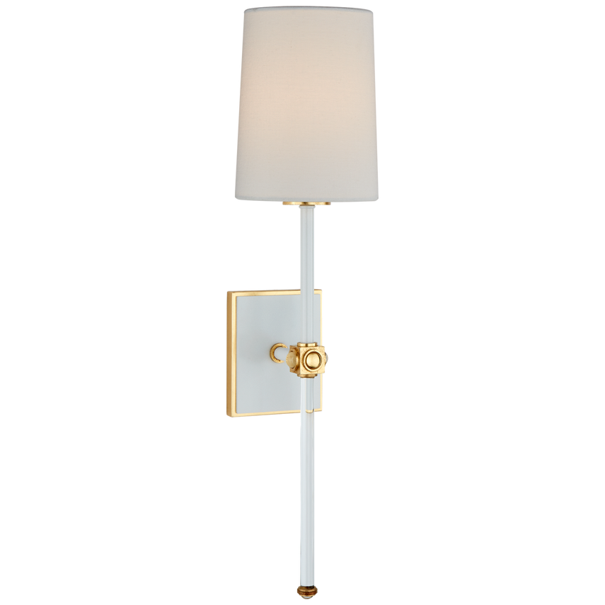 Lucy Medium Tail Sconce-Visual Comfort-VISUAL-JN 2051WHT/CG-L-Wall LightingMatte White and Crystal-Linen Shade-4-France and Son