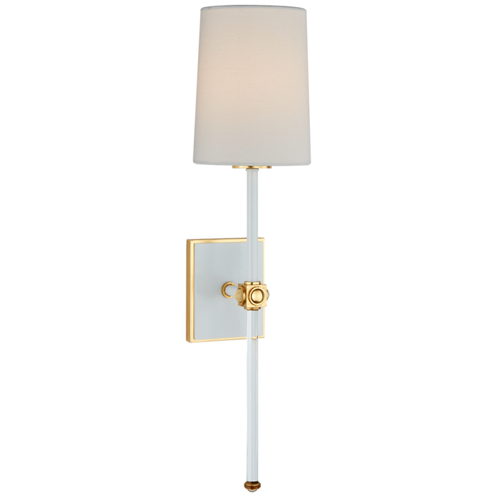 Lucy Medium Tail Sconce-Visual Comfort-VISUAL-JN 2051WHT/CG-L-Wall LightingMatte White and Crystal-Linen Shade-4-France and Son