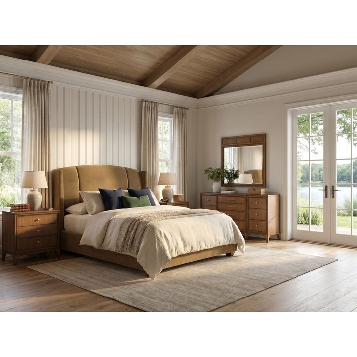 Harbor Queen Upholstered Bed Camel — Lakeside Sepia