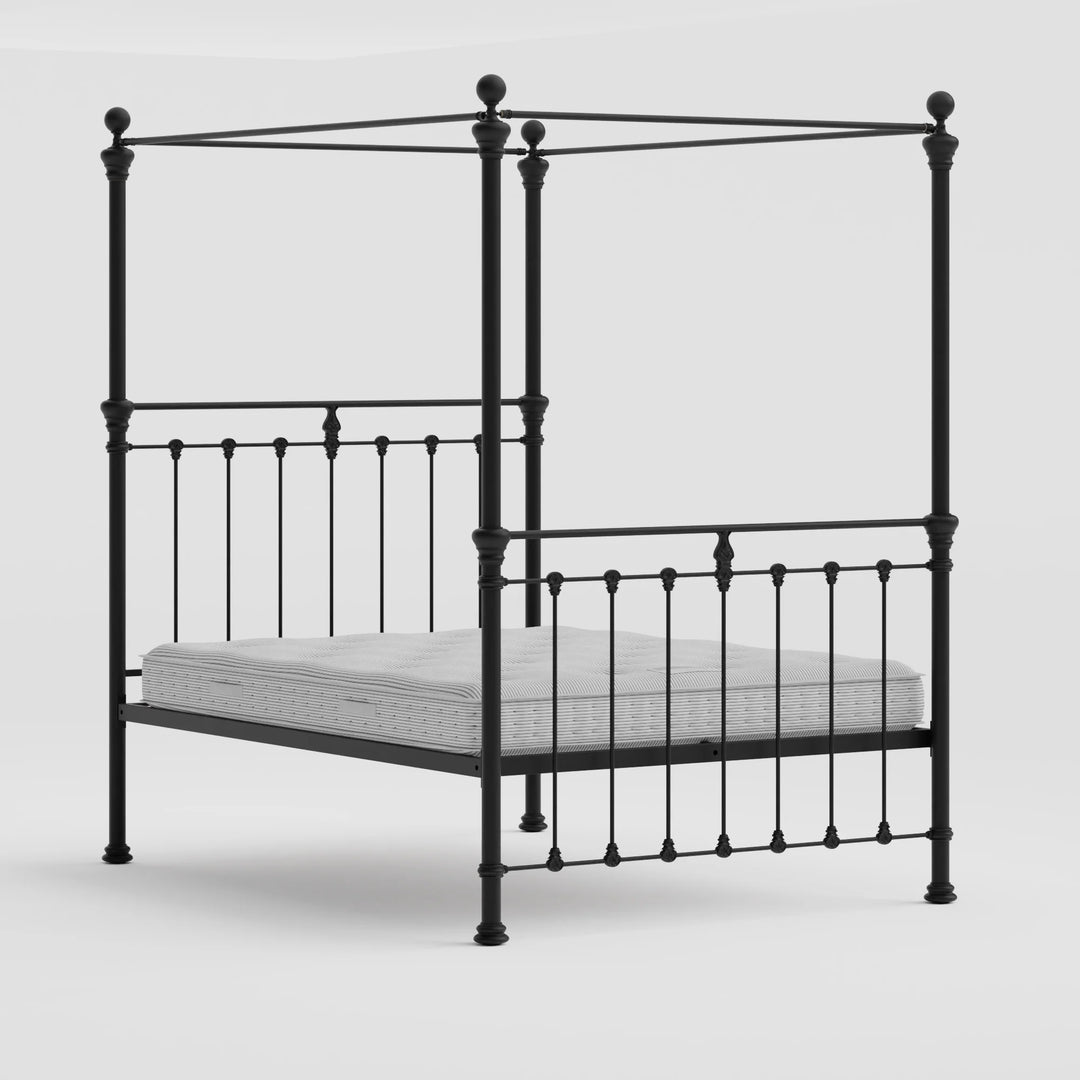 Four Poster Castile Metal Bed Solo Satin Black - King