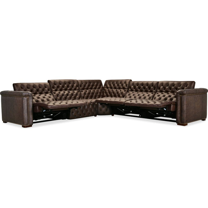 Savion Deux 5 Seat Sectional with Three Power Recliners and Six Power Headrests - Brown