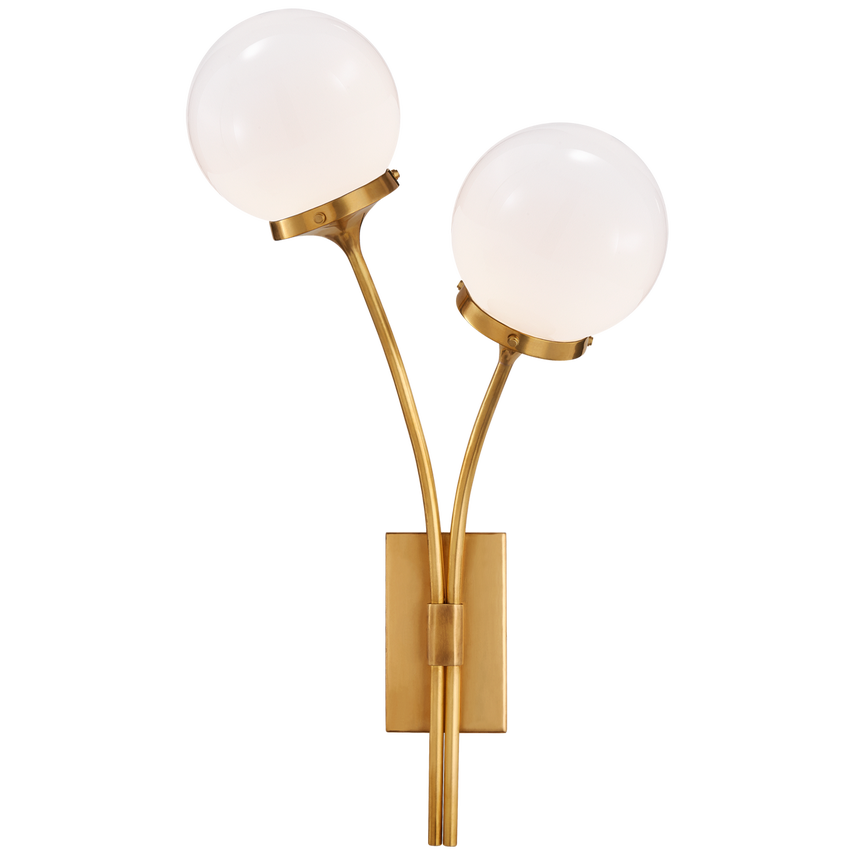 Peony Right Sconce-Visual Comfort-VISUAL-KS 2408SB-WG-Wall LightingSoft Brass / White Glass-2-France and Son