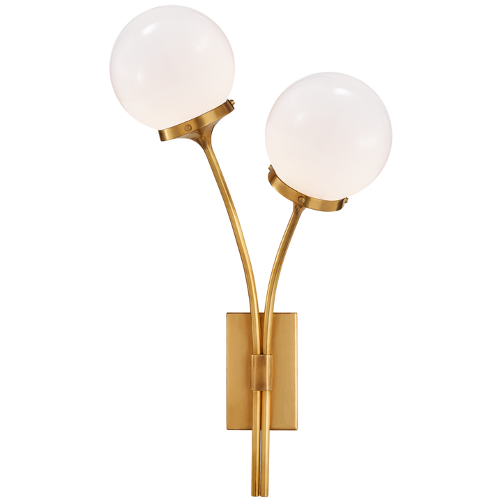 Peony Right Sconce-Visual Comfort-VISUAL-KS 2408SB-WG-Wall LightingSoft Brass / White Glass-2-France and Son