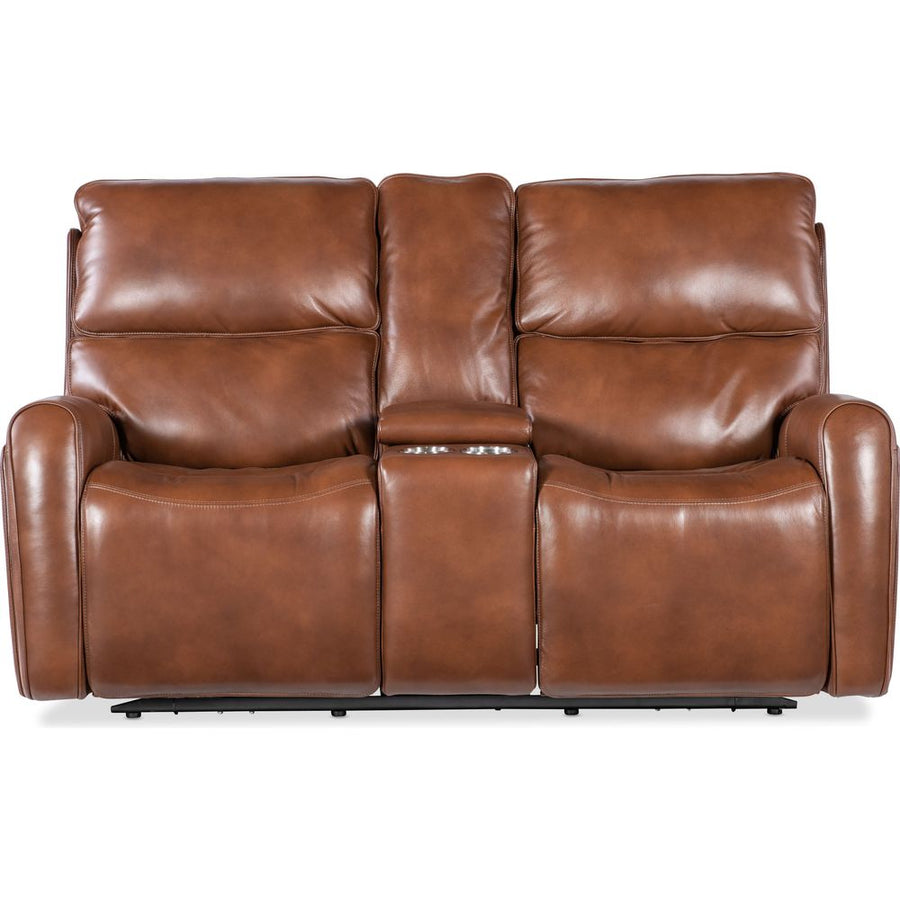 Sofas: Recliners Foster Zero Gravity Power Console Loveseat with Power Headrest and Lumbar - Brown