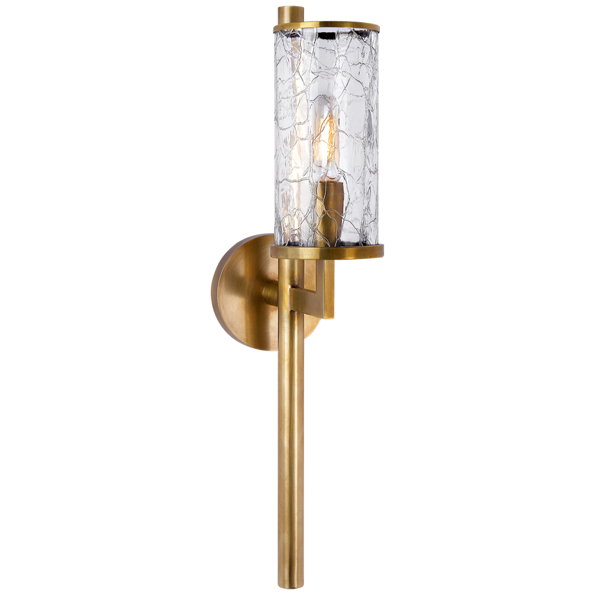 Liam Single Sconce-Visual Comfort-VISUAL-KW 2200AB-CRG-Wall LightingAntique-Burnished Brass with Crackle Glass-2-France and Son