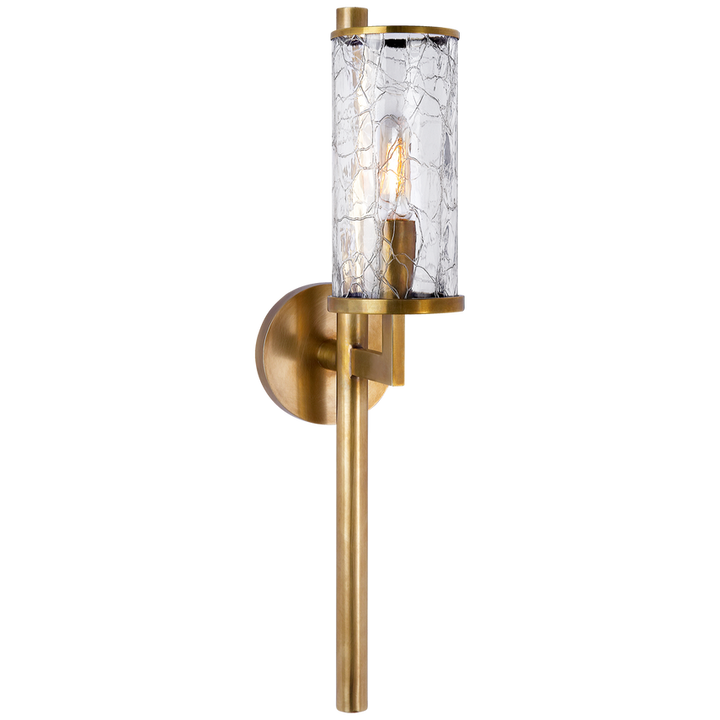 Liam Single Sconce-Visual Comfort-VISUAL-KW 2200AB-CRG-Wall LightingAntique-Burnished Brass with Crackle Glass-2-France and Son