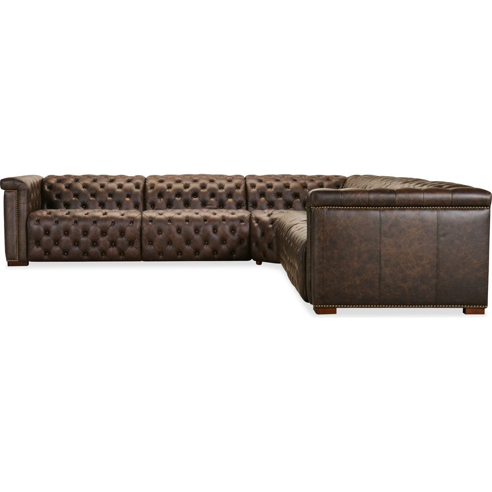 Savion Deux 5 Seat Sectional with Four Power Recliners and Six Power Headrests - Brown