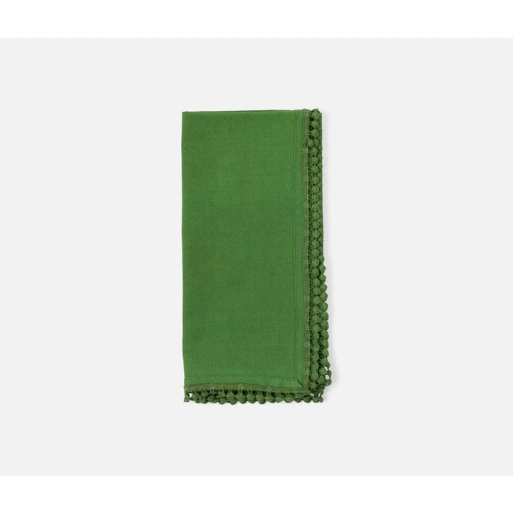 Margot Ivy Green Pom Pom Border Cocktail Napkin Cotton Canvas 11X11 Pack/4