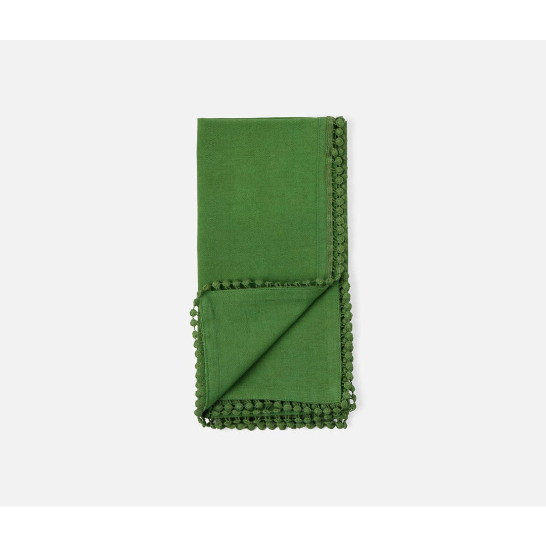 Margot Ivy Green Pom Pom Border Cocktail Napkin Cotton Canvas 11X11 Pack/4