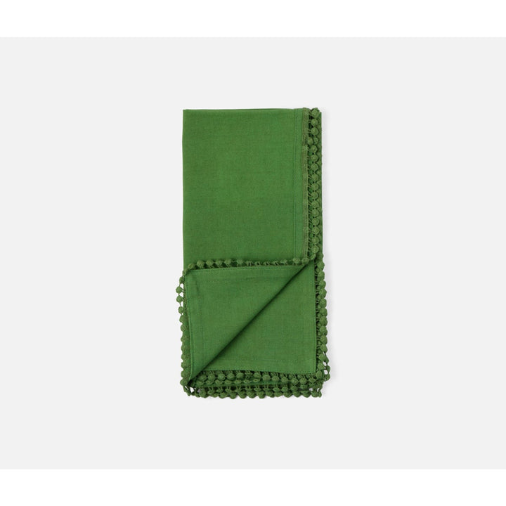 Margot Ivy Green Pom Pom Border Cocktail Napkin Cotton Canvas 11X11 Pack/4
