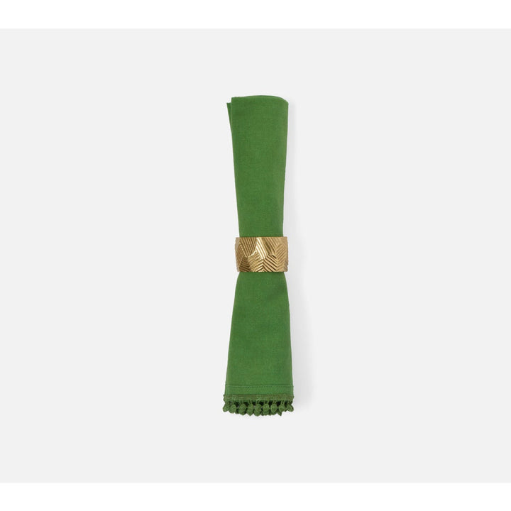 Margot Ivy Green Pom Pom Border Cocktail Napkin Cotton Canvas 11X11 Pack/4