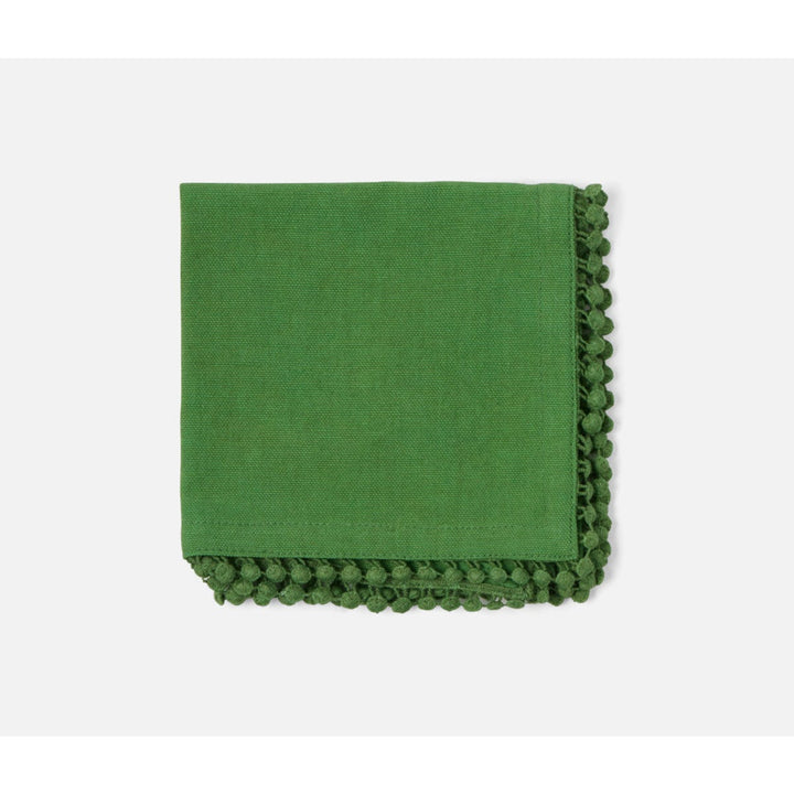 Margot Ivy Green Pom Pom Border Napkin Cotton Canvas 22X22 Pack/4