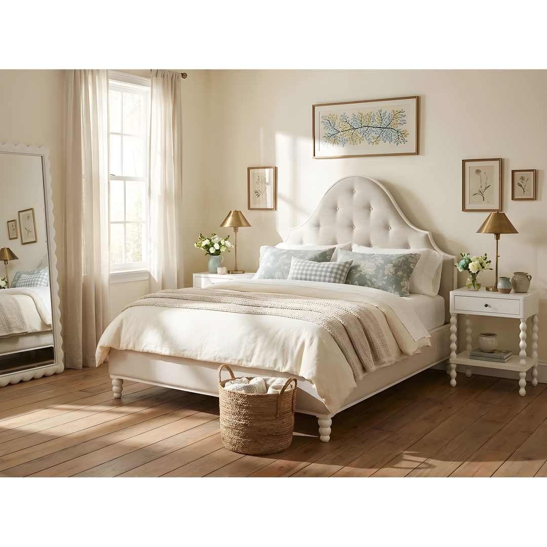 Haven Queen Upholstered Bed Warm White