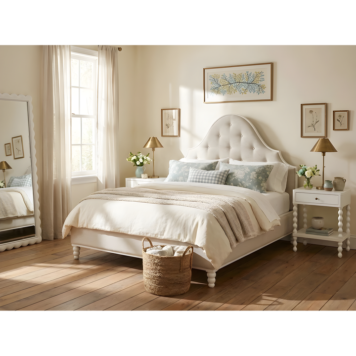 Haven Queen Upholstered Bed Warm White
