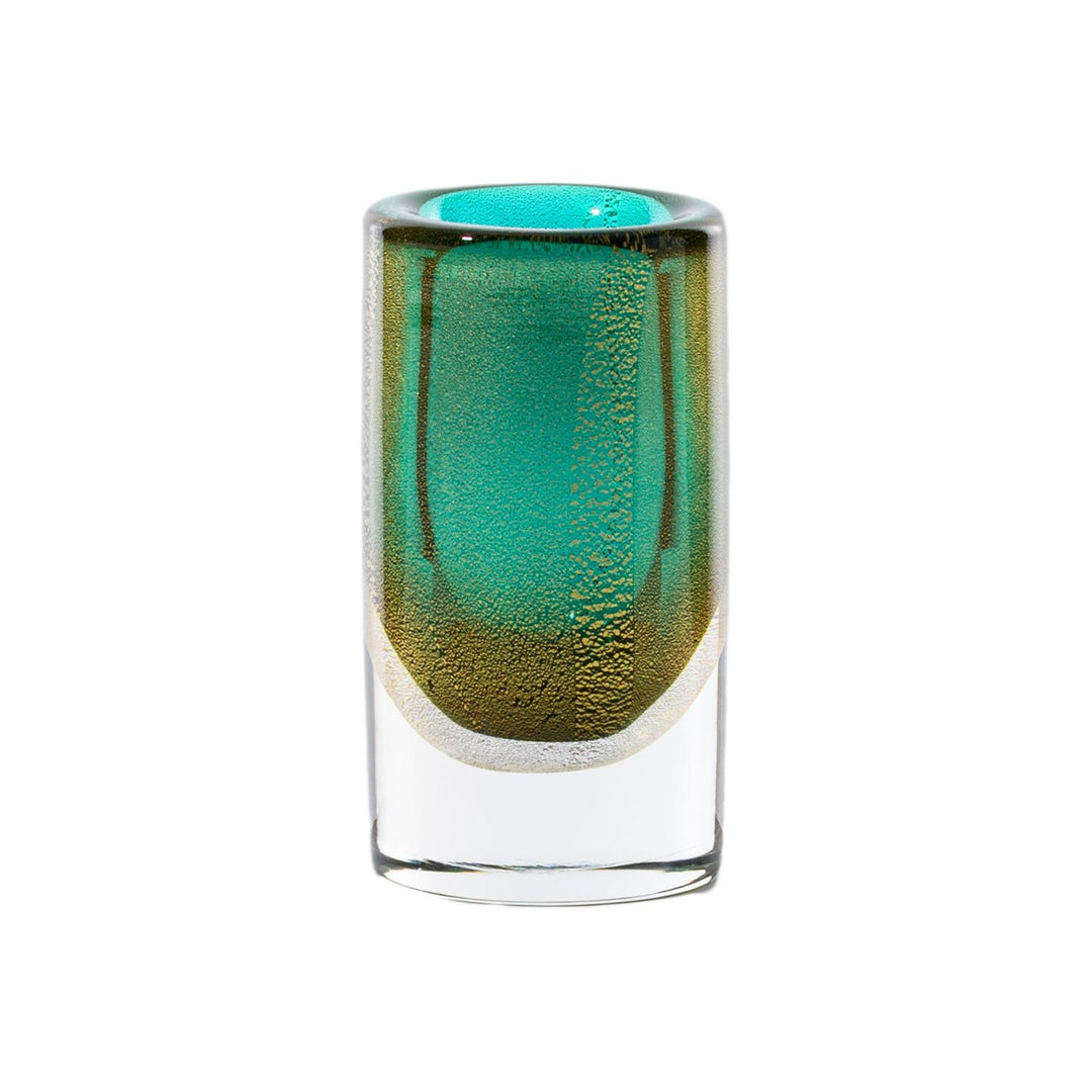 Cilindro Sommerso Glass Vase in Crystal / Green / Gold, Small
