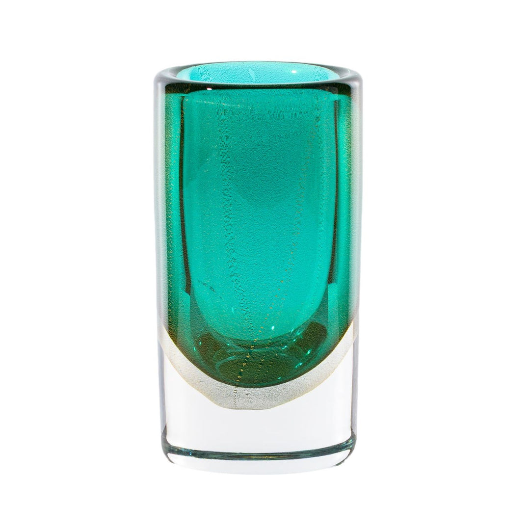 Cilindro Sommerso Glass Vase in Crystal / Green / Gold, Medium