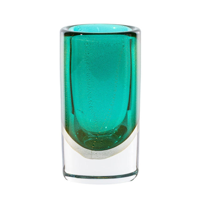 Cilindro Sommerso Glass Vase in Crystal / Green / Gold, Medium