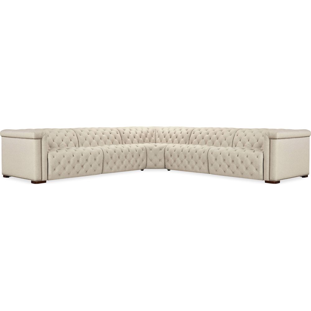 Sectionals: Recliners Vanguard Deux 5 Seat Sectional with Four Power Recliners and Six Power Headrests - Beige