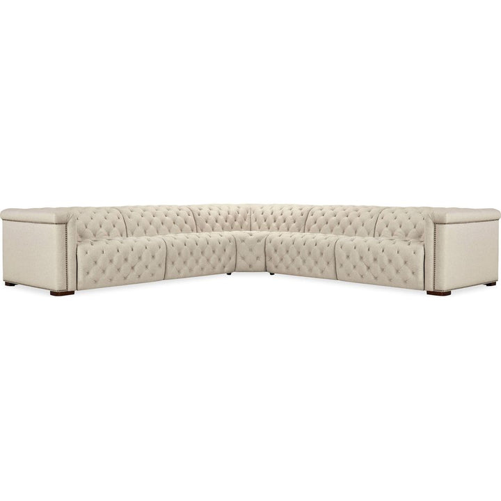 Sectionals: Recliners Vanguard Deux 5 Seat Sectional with Four Power Recliners and Six Power Headrests - Beige