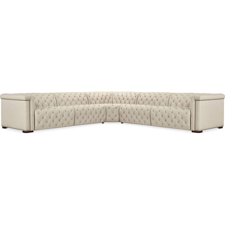 Sectionals: Recliners Vanguard Deux 5 Seat Sectional with Four Power Recliners and Six Power Headrests - Beige