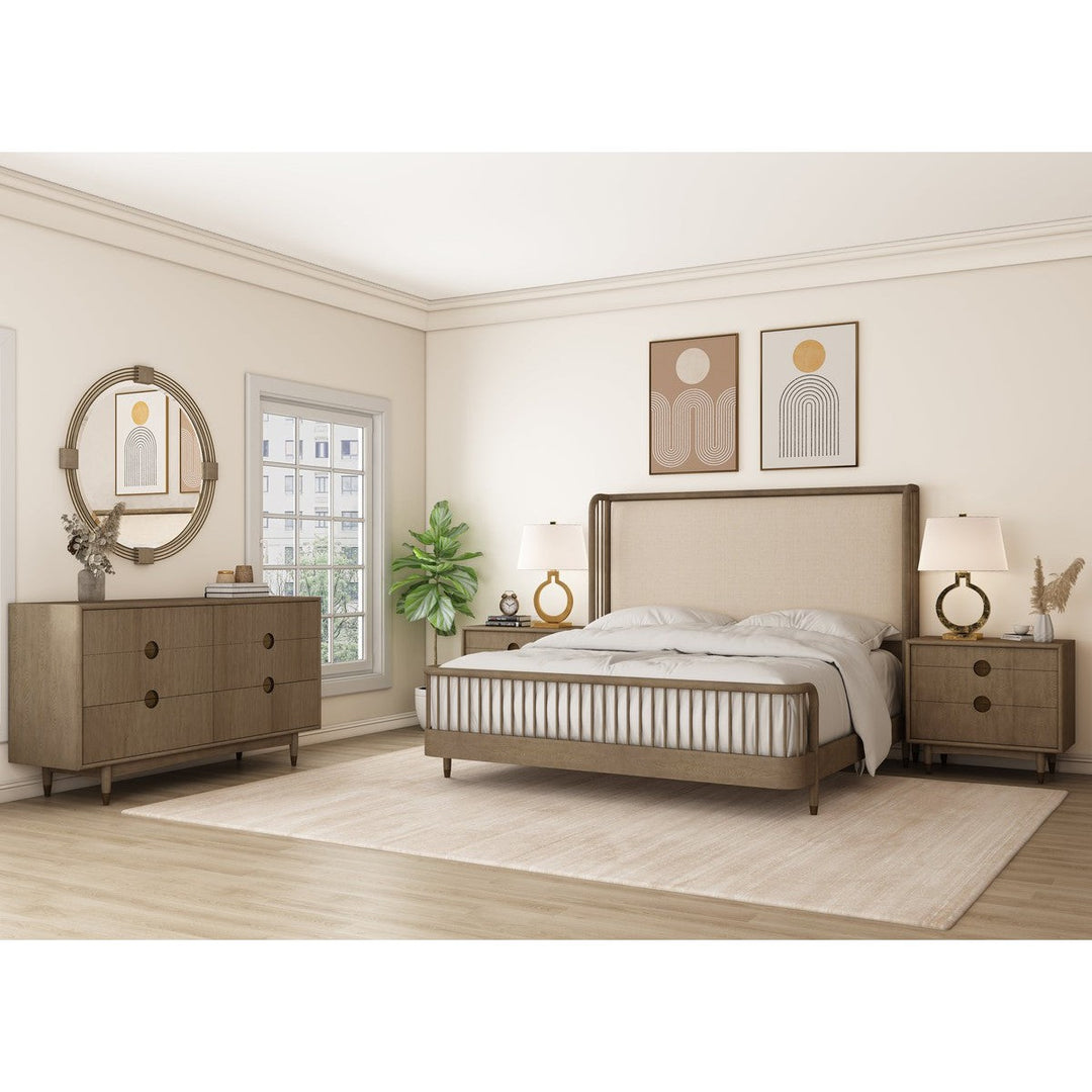 Finn Queen Upholstered Shelter Bed - Brown, Beige