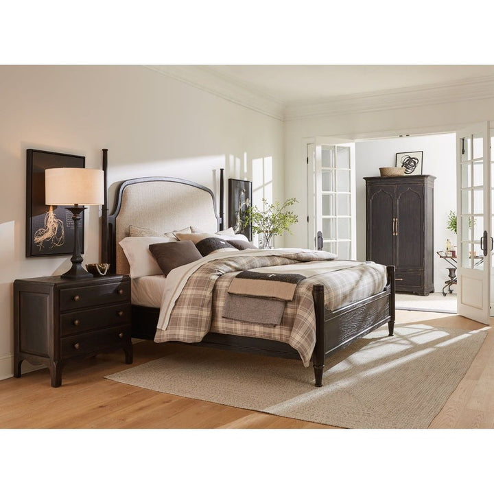 Beds Americana King Upholstered Poster Bed - Dark Wood