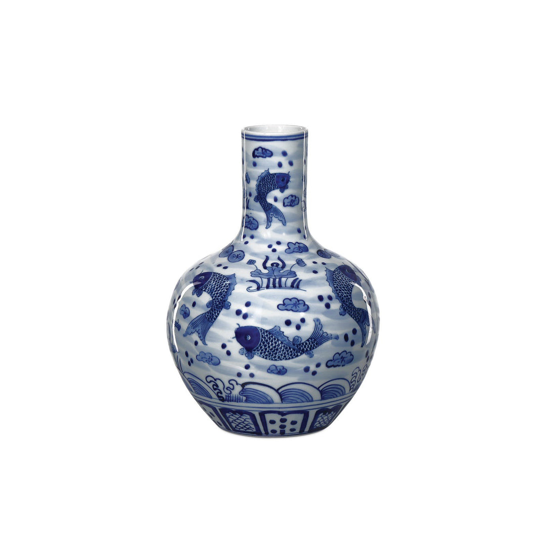 South Sea Blue & White Medium Long Neck Vase