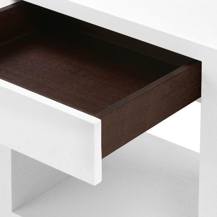 Morgan Grasscloth 1-Drawer Side Table, Chiffon White