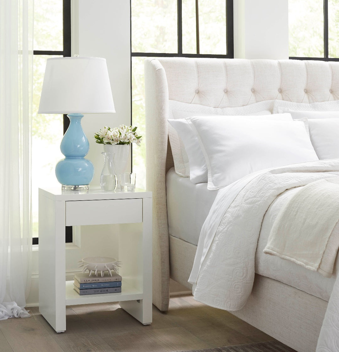 Morgan Grasscloth 1-Drawer Side Table, Chiffon White
