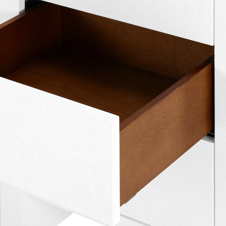 Morgan Grasscloth 3-Drawer Side Table, Chiffon White