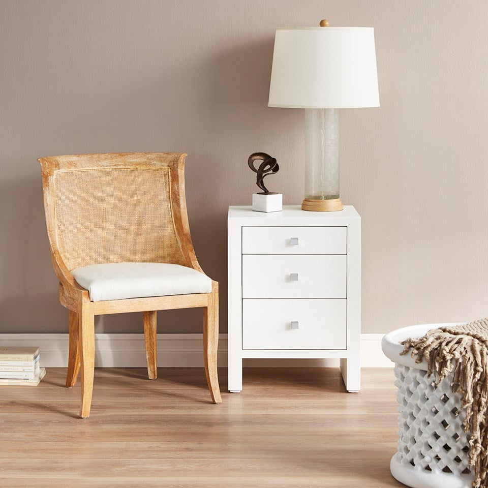 Morgan Grasscloth 3-Drawer Side Table, Chiffon White