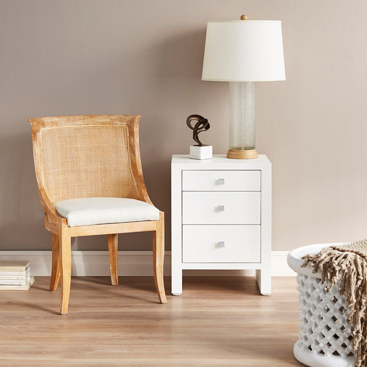 Morgan Grasscloth 3-Drawer Side Table, Chiffon White