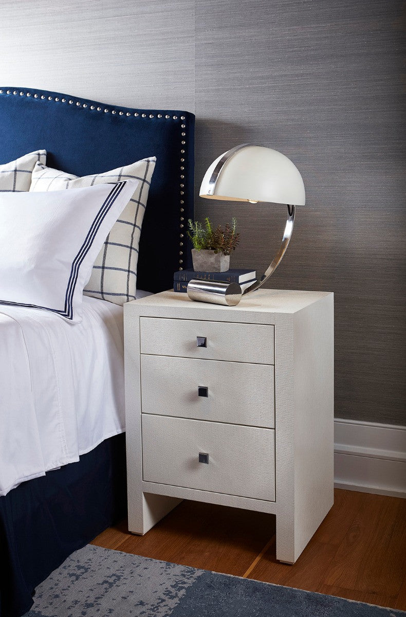 Morgan Grasscloth 3-Drawer Side Table, Chiffon White