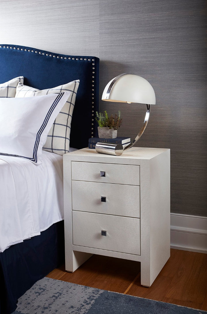 Morgan Grasscloth 3-Drawer Side Table, Chiffon White