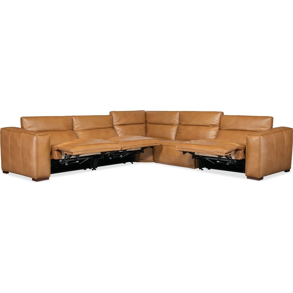 Sectionals: Recliners Fresco 5 Seat Sectional 4-Power Recline & Power Headrest - Brown