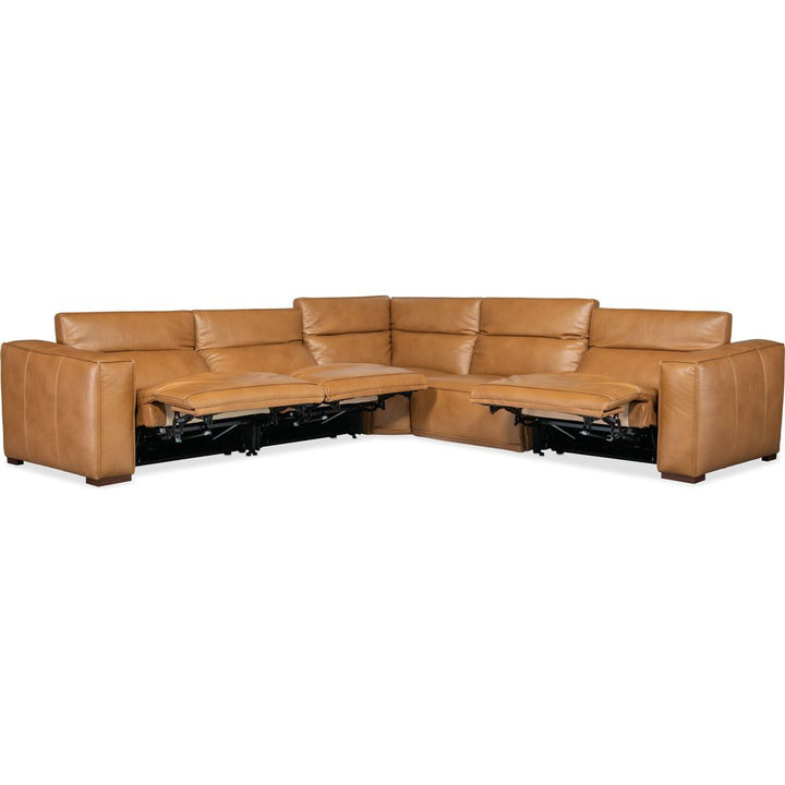 Sectionals: Recliners Fresco 5 Seat Sectional 4-Power Recline & Power Headrest - Brown