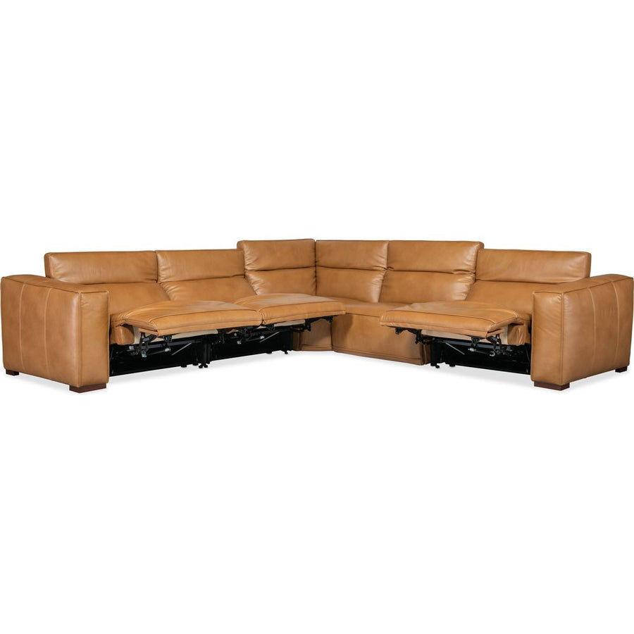Sectionals: Recliners Fresco 5 Seat Sectional 4-Power Recline & Power Headrest - Brown