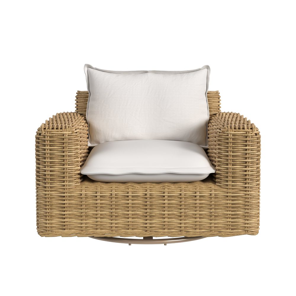 Outdoor Lounge Chairs Playa Oversized Swivel Club Chair in Soothe Pearl w/ Flange Welt