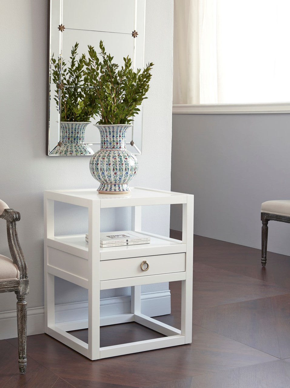 Newport 1-Drawer Side Table, White Pearl