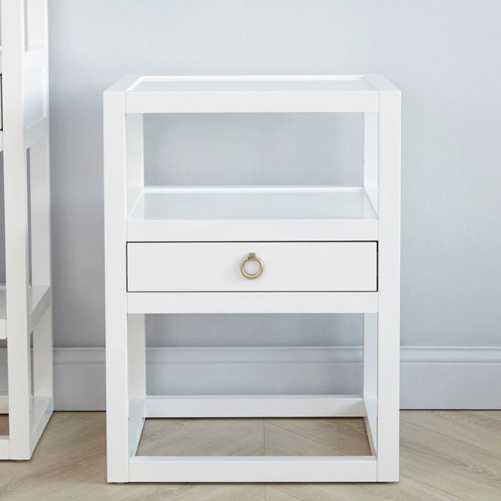 Newport 1-Drawer Side Table, White Pearl