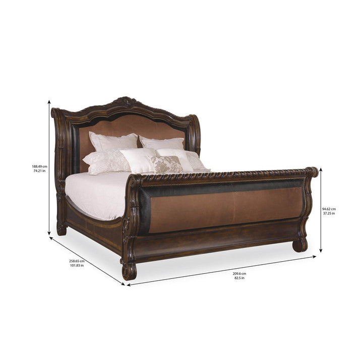 Valencia Eastern King Upholstered Sleigh Bed - Brown