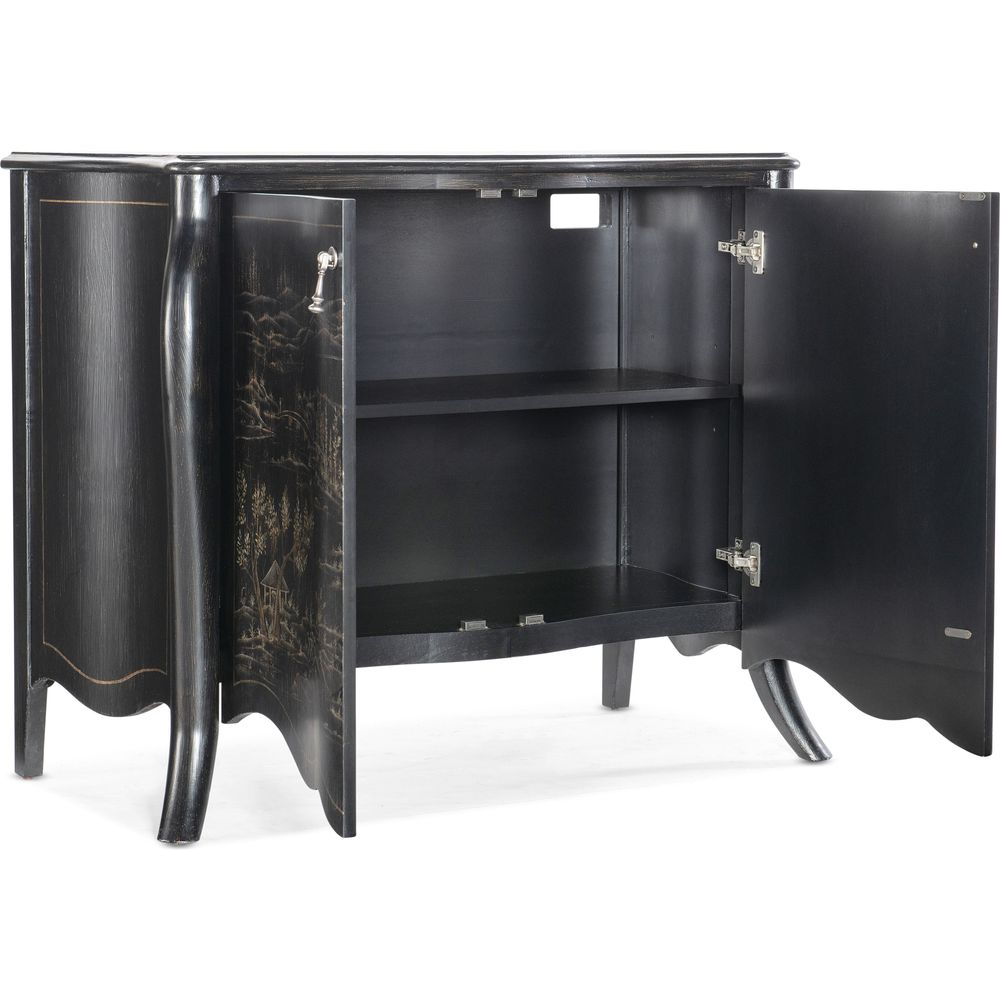 Additional view of Charleston Two-Door Chest, featuring painted lacquer, wood, metal, and two hinged doors with metal pulls.