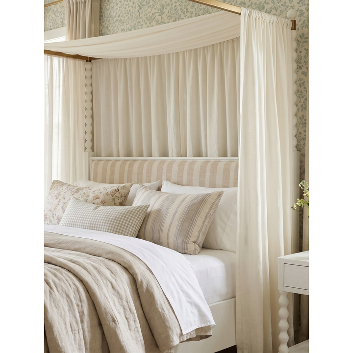 Haven King Upholstered Canopy Poster Bed — Warm White